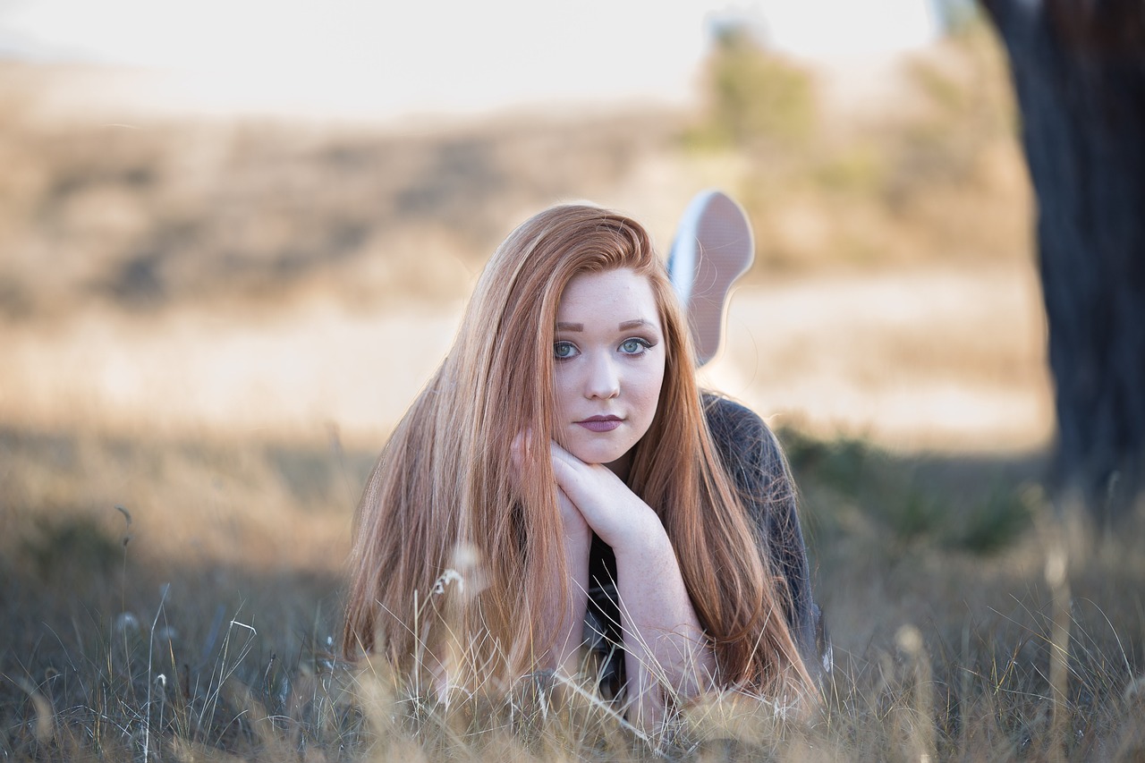 Redhead, girl, lying down, grass, portrait, hairstyle, long hair, makeup, cosmetics, outdoors, grassy, field, nature, woman, young woman, model, female, lady, long hair, long hair, long hair, makeup, 