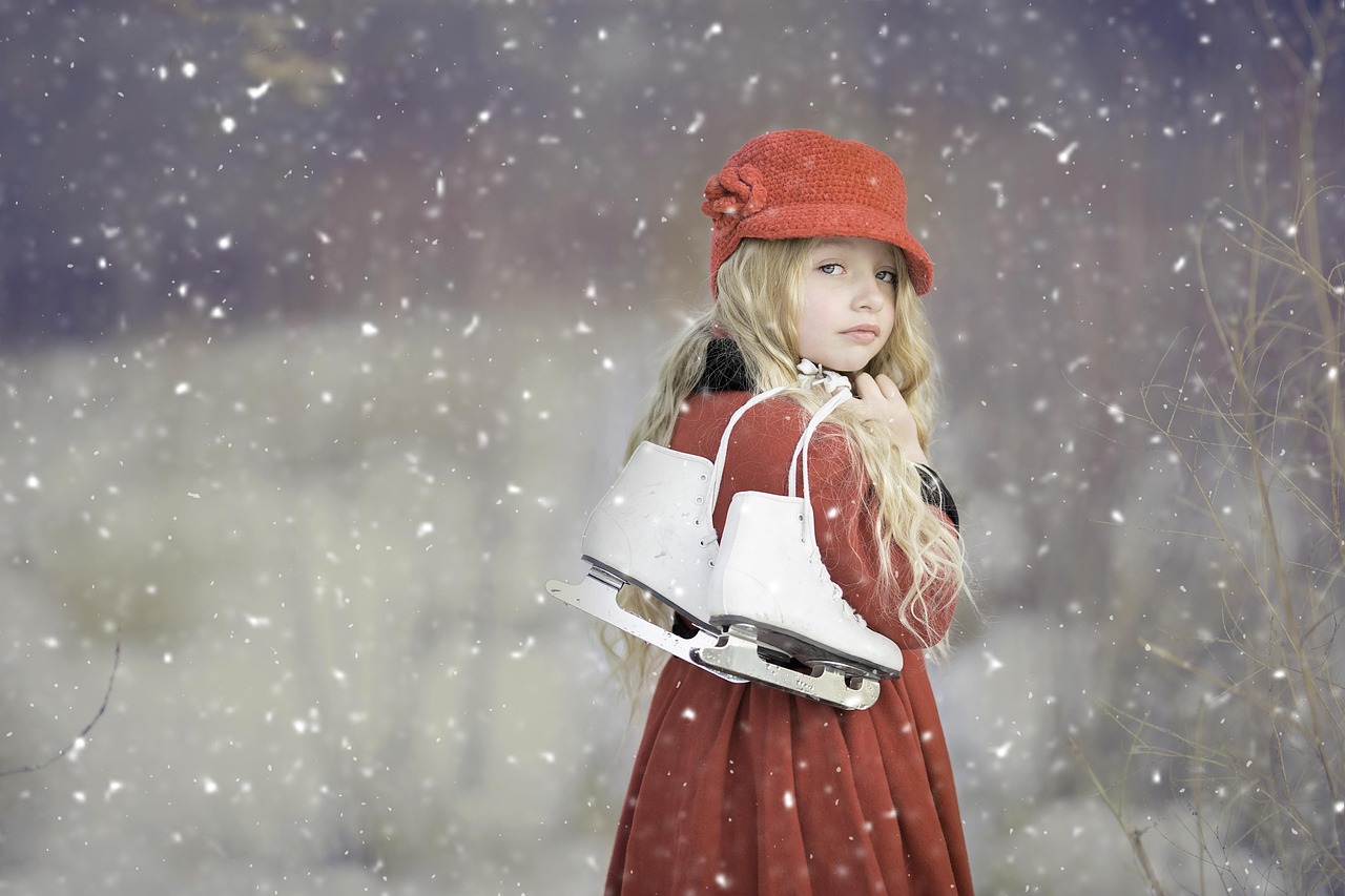 Ice skates, girl, snowing, kid, child, young, snowfall, fashion, winter, ice skating, skating, snow, female, childhood, pose, nature, beautiful, pretty, youth, cold, outdoors, portrait
