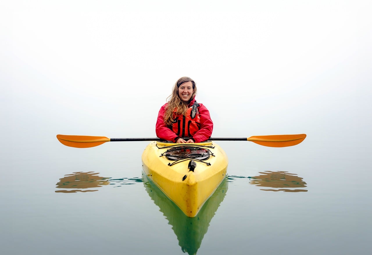 Kayak, kayaking, lake, water, paddle, fog, foggy, mist, adventure, nature, outdoors, summer, alaska