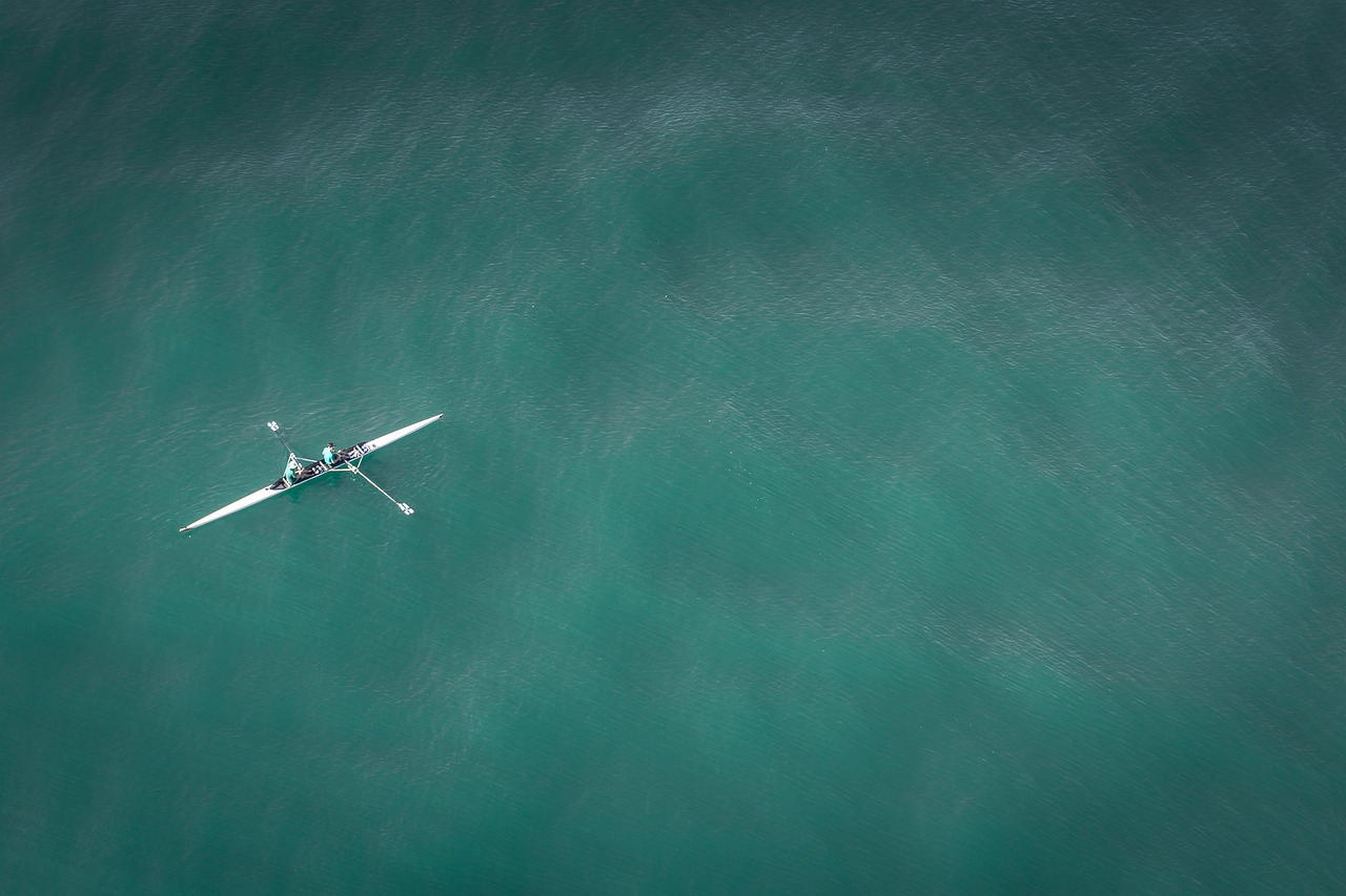 Boat, rowing, water, rowing boat, water sports, ocean, outdoors, sea, open waters, aerial view, nature, bird's eye view, aerial photography