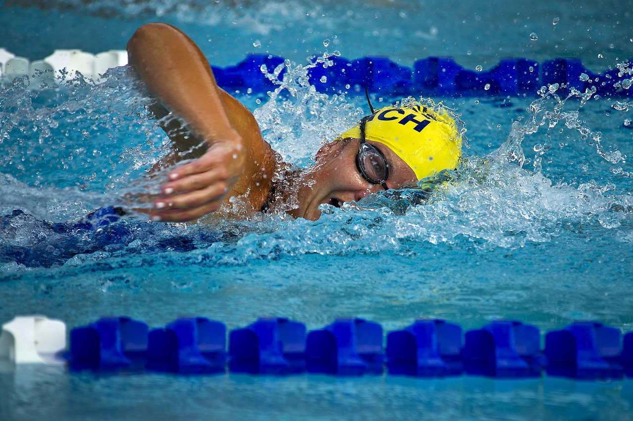 Swimming, swimmer, female, race, racing, pool, water, lane, competition, sports, nature, blue water, blue sports