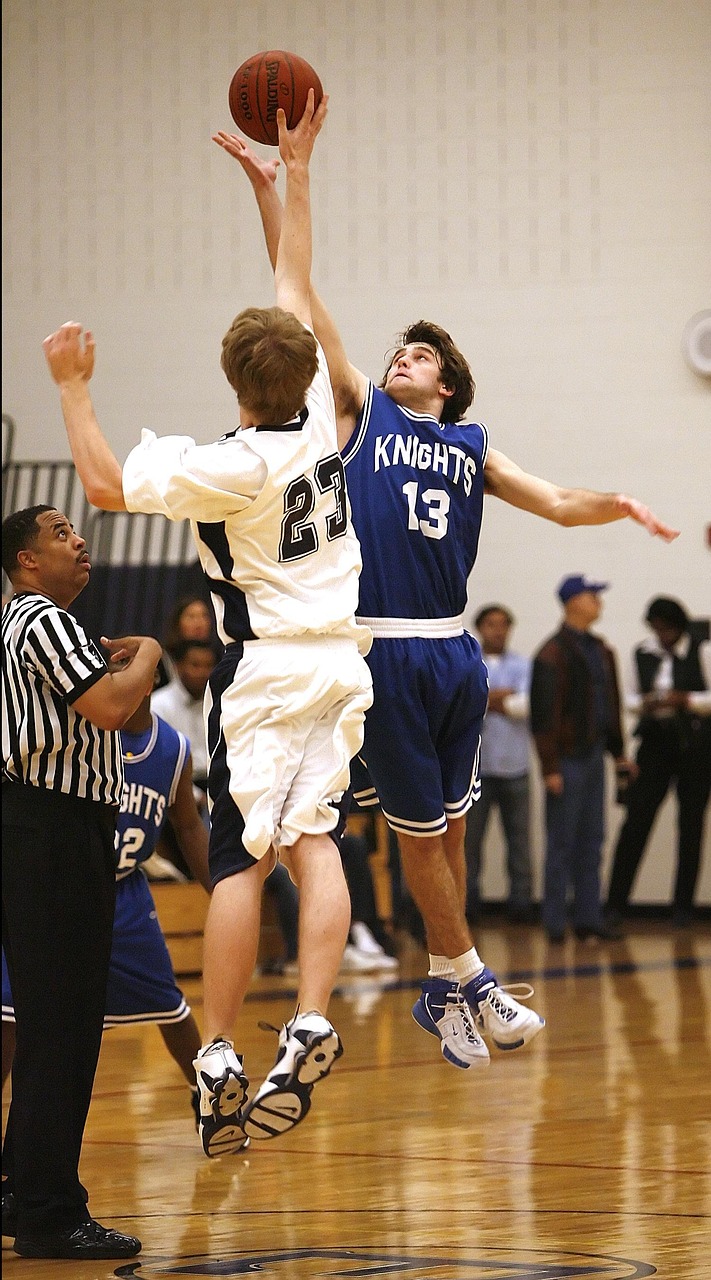 Basketball, player, game, sport, play, competition, athlete, ball, court, male, athletic, team, jump, competitive, referee, center, tall, gym, playing, action, jumping, brown gym, brown team, brown ga