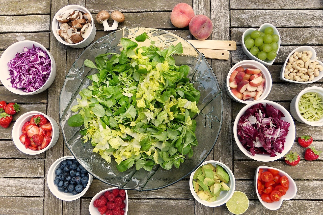 Salad, fruit, berry, healthy, vitamins, fresh, food, vegetarian, meal, bio, raw food, vegan, diet, buffet, salad bowl, bowls, vegetables