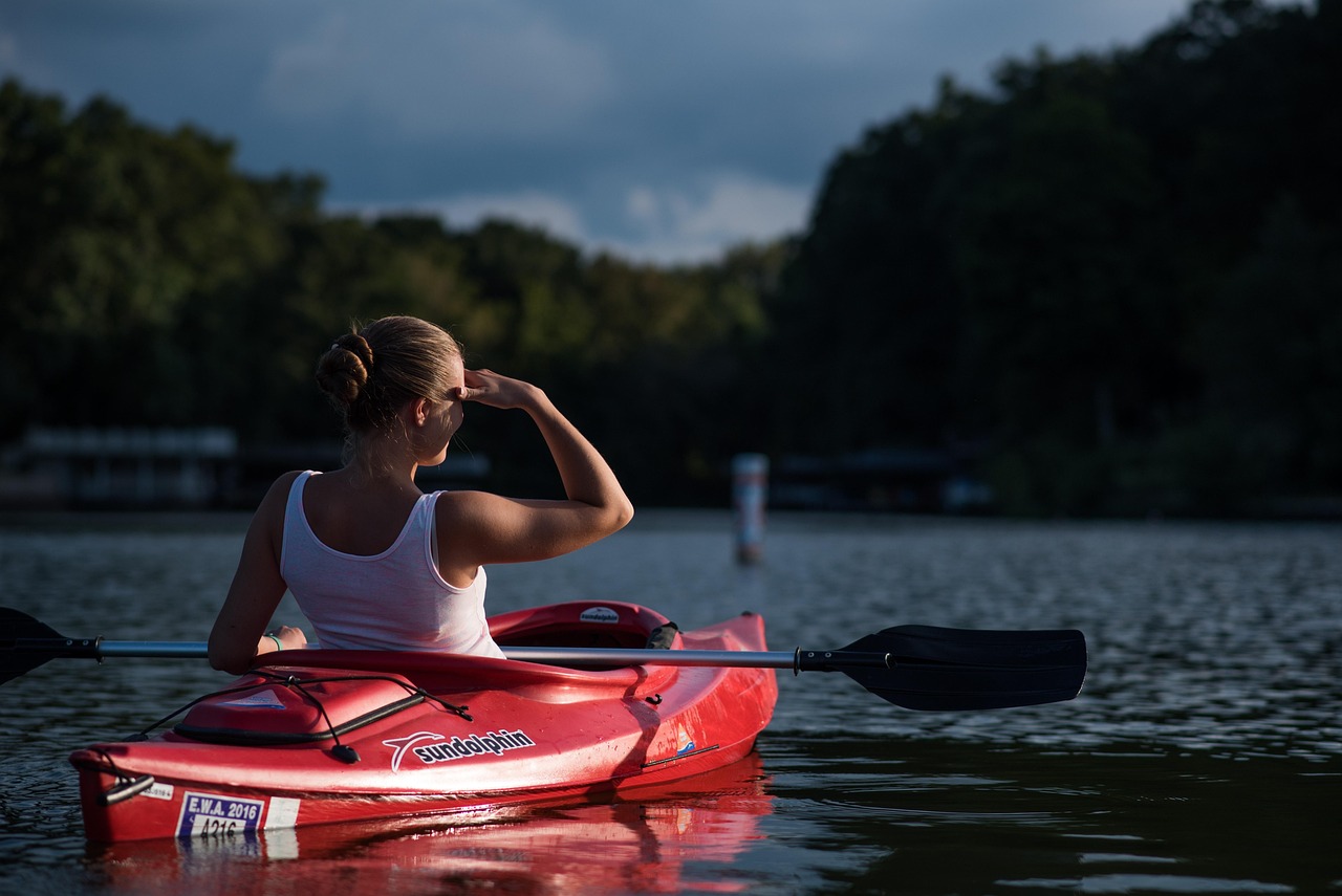 Woman, kayaking, boat, nature, canoe, canoeing, paddle, water sports, leisure, recreational activity, lake, young woman, adventure, kayak, outdoors, water