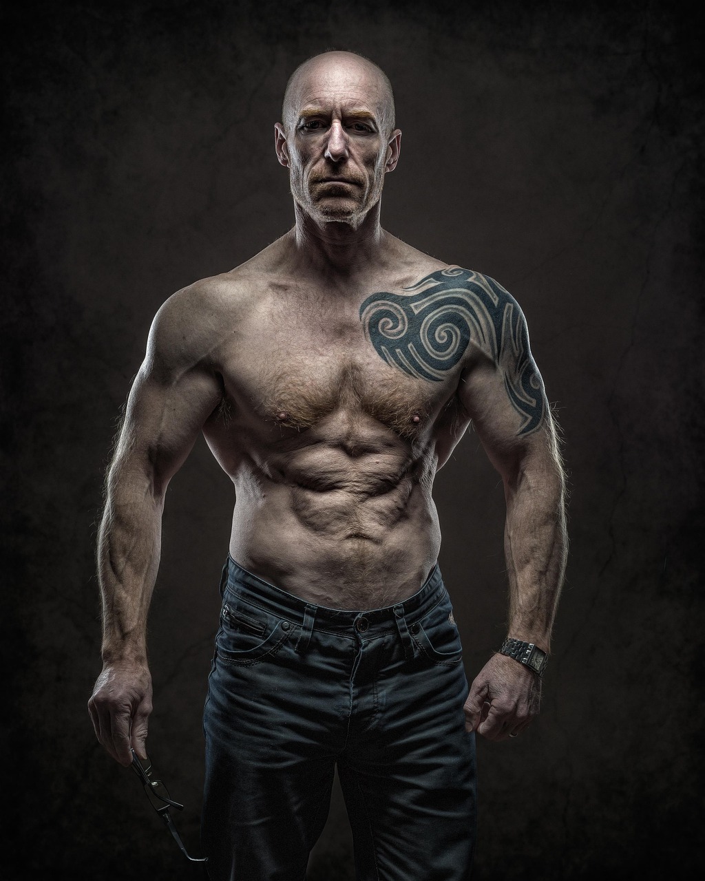 Athlete, brawny, strong, fitness, man, shirtless, strength, muscle, bodybuilding, torso, biceps, influencer, adult, exercise, body, portrait, fine-looking, cross fit, stand out, training class, obesit