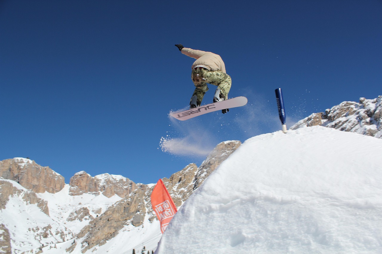 Snowboard, snow, springboard, nature, extreme, sport, winter, jump, canazei, italy