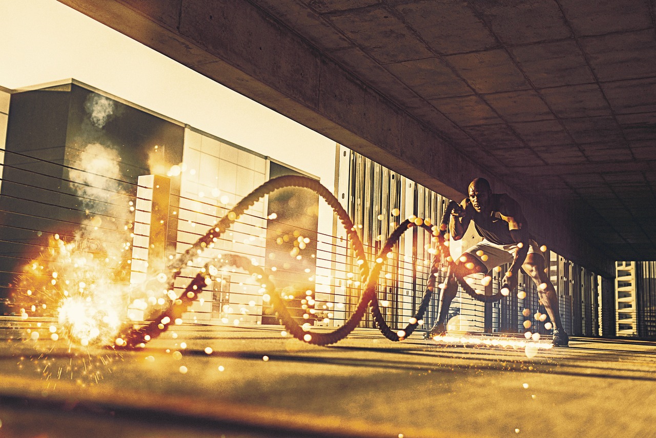 Man, gym, battling ropes, ropes, exercise, fitness, wellness, training, strong, physical strength, sport, athlete training, crossfit, male, athlete, photo manipulation, gym, gym, gym, gym, gym, crossf