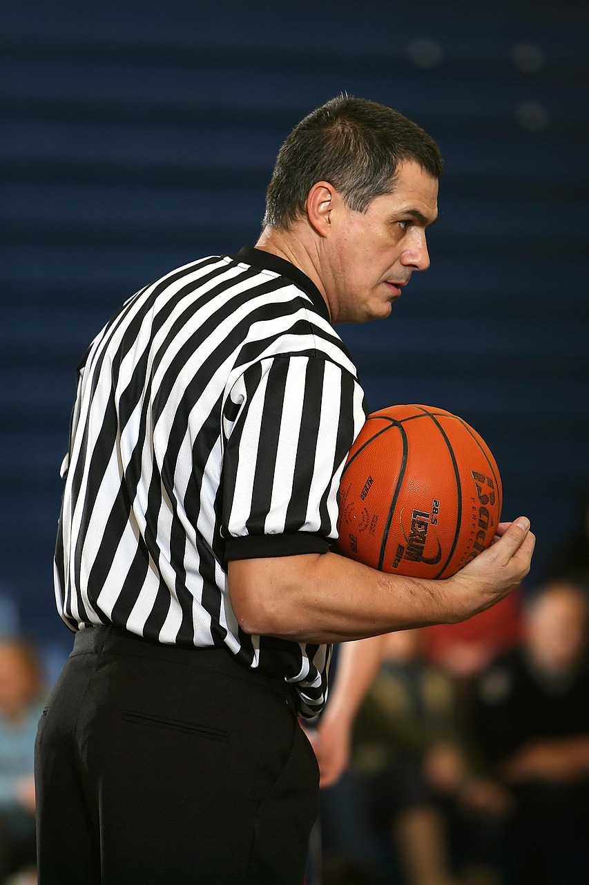 Basketball, referee, striped, stripes, sports official, ball, game, competition, action, uniform, sport, judge, male, referee, referee, referee, referee, referee