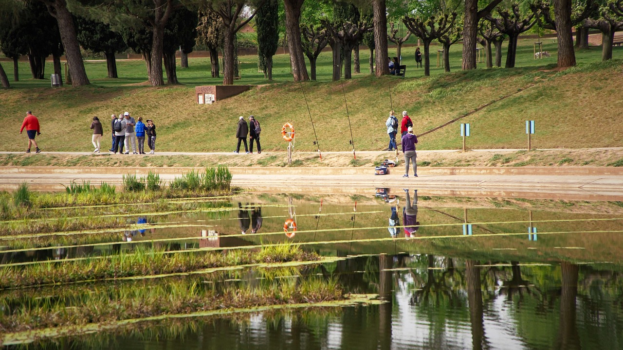 Lake, fishing, people, exercise, open air, mild weather, walk, sport, relationship, landscape, park, nature, to run, talk, communication