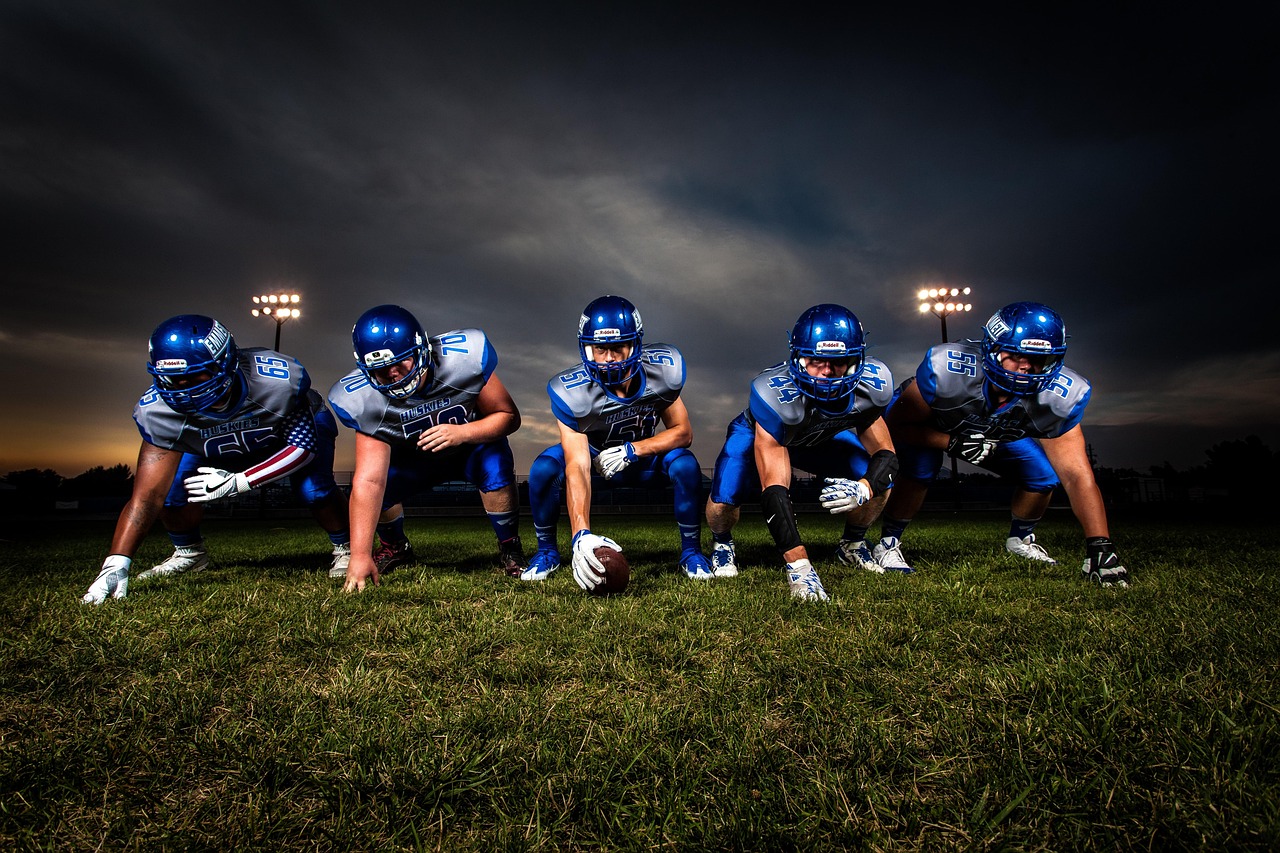 Athletes, american football, players, football team, football players, football field, nature, team, ball, field, football, game, grass, helmets, men, people, rugby, sport, stadium, uniforms
