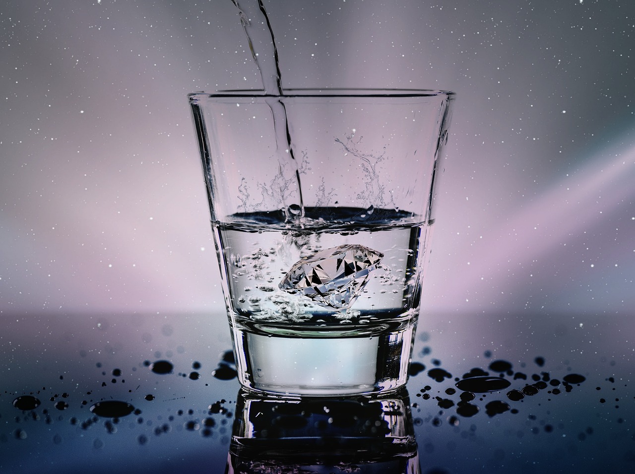 Water, glass, liquid, wet, refreshment, diamond, splash, water glass, drop of water, fresh, light effect, blow, gems, luxury, wealth, ice cubes, diamond shape, drink, nature, drinking glass, sparkling