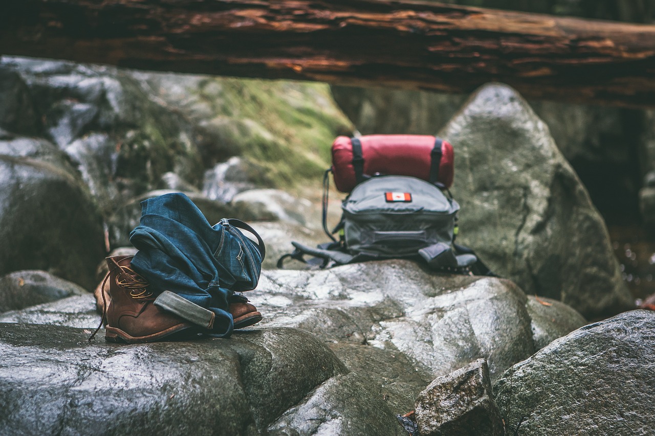 Backpack, boots, rocks, backpacking, hiking, mountaineering, environment, recreation, rock, stones, travel, nature, woods, outdoors, hike, trek