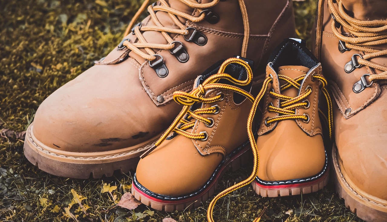 Leather hiking boots, kid, adult, pair, children's shoes, men's shoes, boots, leather, hiking shoes, alpine boots, leather shoes, shoes, footwear, closeup, hiking shoes, leather shoes, leather shoes, 