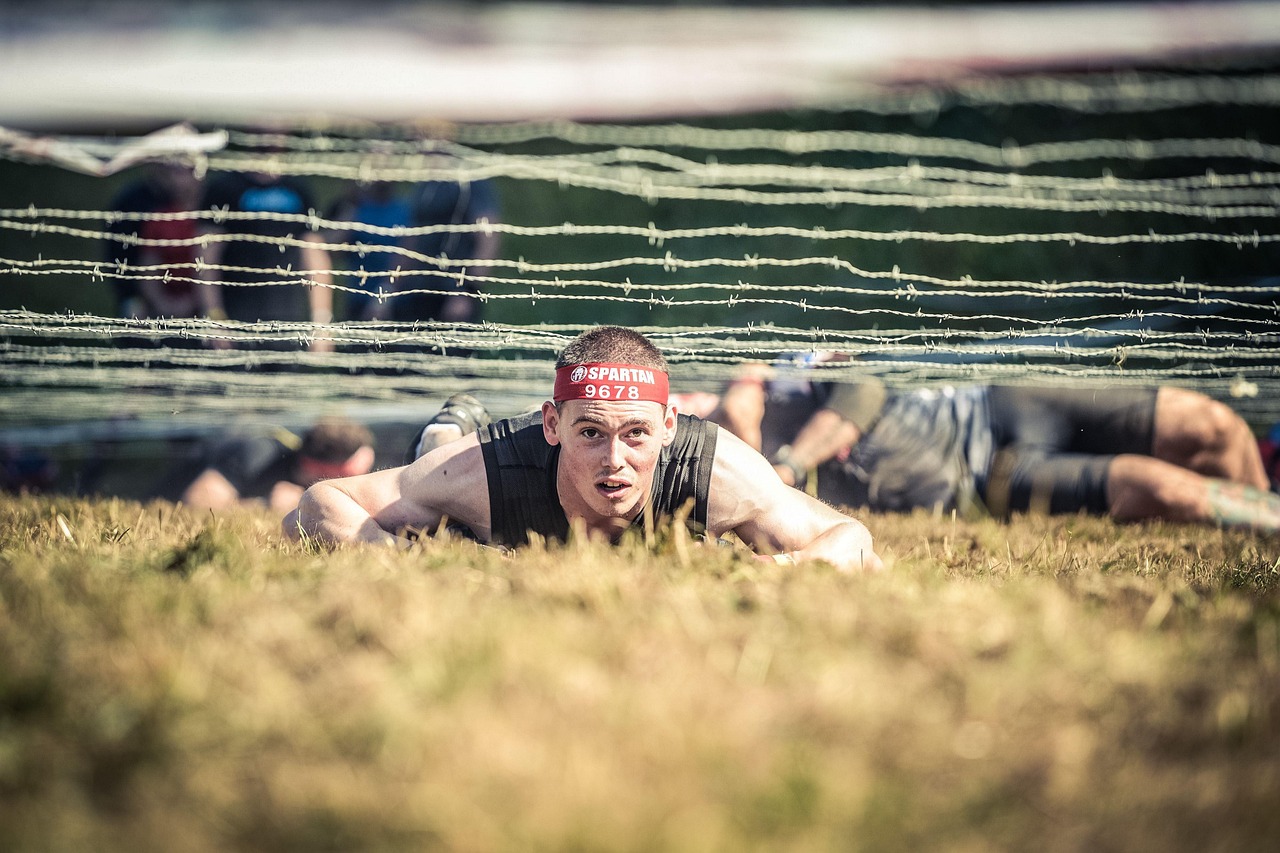 Spartan, young man, ocr, obstacle course racing, military training, crouching, hardship, spartan race, mud run, harsh, tough, competition, athlete, exercise, player, muscle, athletic, male, runner, ru