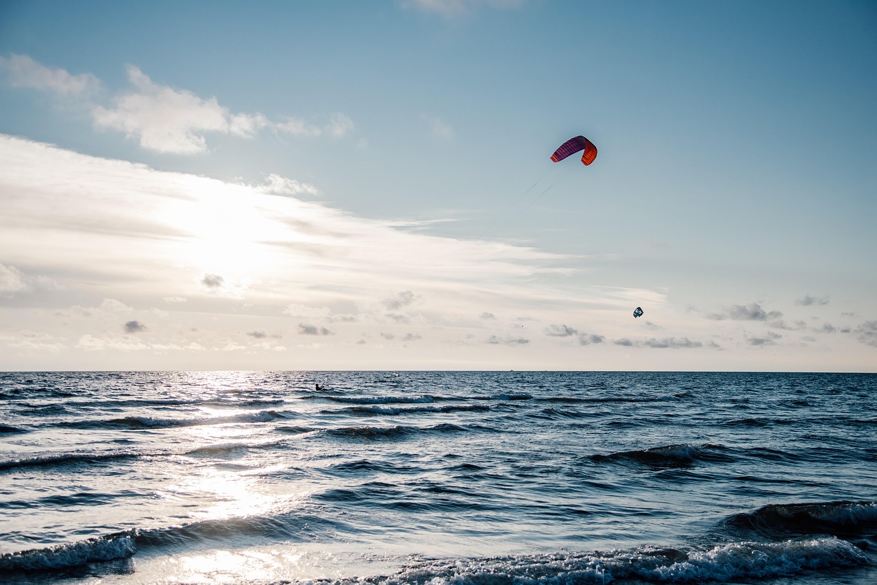 Kiteboarding, adventure, leisure, recreation, nature, kitesurfing, outdoors, surfing, horizon, sea, ocean, clouds, sport, surfer