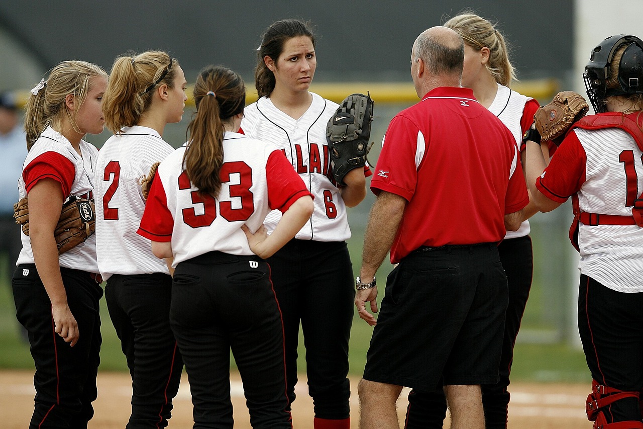 Softball team, girls, players, softball, athletes, sports, field, female, game, competition, teenager, teen, women, people, active, coach, coaching, high school, young, outdoor, texas, team mates, sof