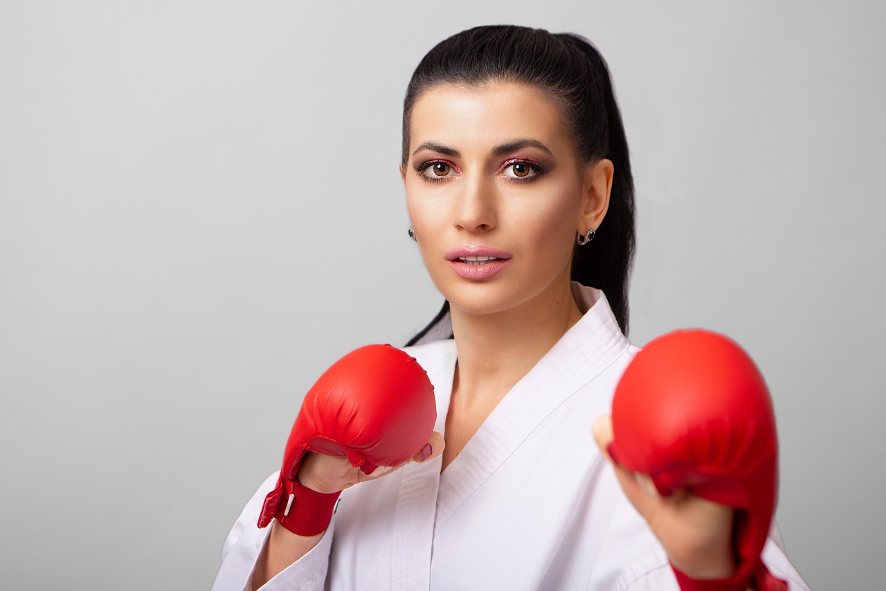Woman, portrait, karate, taekwondo, box, person, mma, practice, self-defense, fighter, gym, judo, kickboxing, sport, exercise, training, combat, lifestyle, human, fitness, body, belt, girl, fight, kar