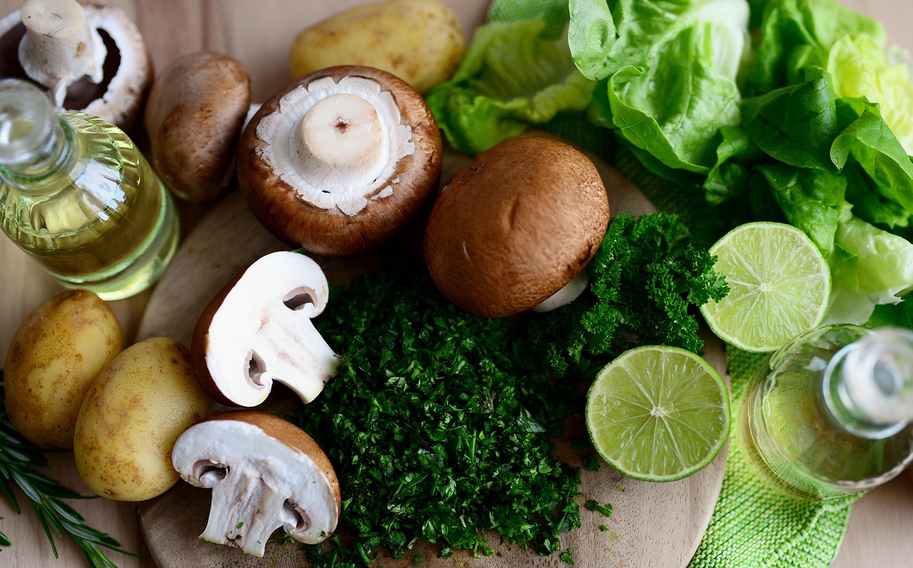 Mushrooms, vegetables, herbs, cooking, ingredients, meal, vegetarian, salad, cooking, cooking, cooking, cooking, cooking, meal