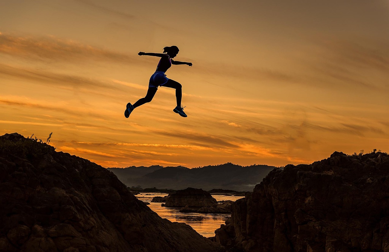 Achieve, woman, girl, jumping, running, sports, sportive, athletic, athlete, runner, adventure, challenge, competition, courage, dangerous, determination, fast, freedom, enjoy, high, jump, leap, outdo