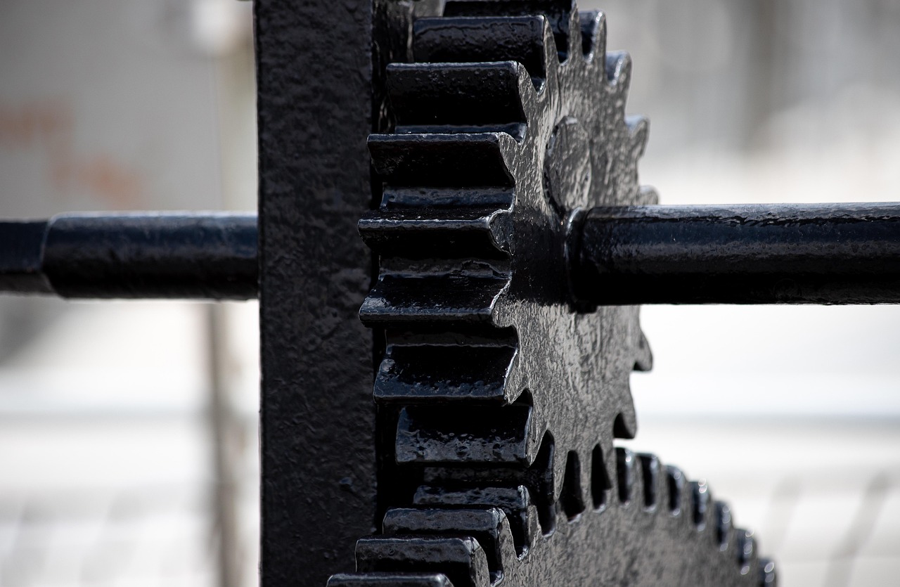 Gear, gear transmission, ship, technology, mechanics, metal, move, close up, drive, old