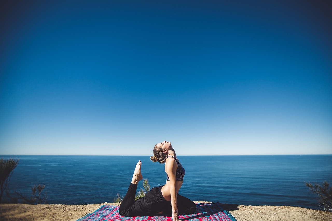 Woman, yoga, coast, exercise, fitness, lifestyle, ocean, nature, person, relaxing, sea, seaside, shore, stretching, water, workout, wellness, stretch, yoga pose, international yoga day