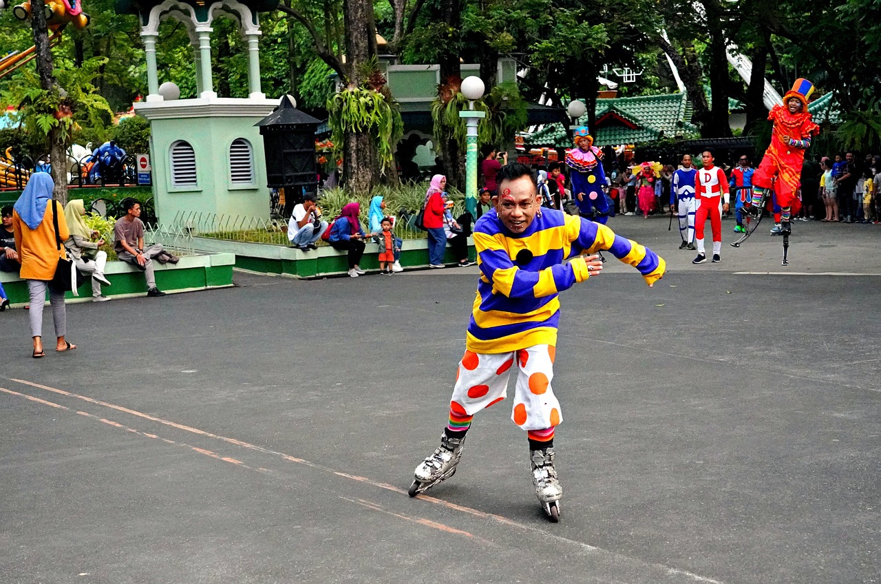Clown, carnival, entertainment, festival, show, roller skating, man, outdoors, roller skates, roller skating, roller skating, roller skating, roller skating, roller skating, roller skates
