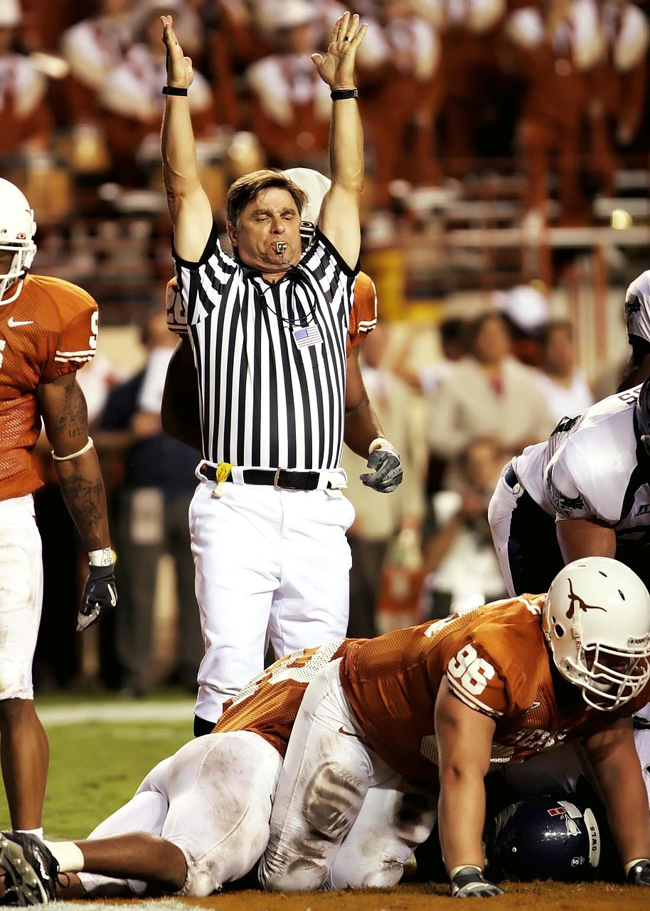 Referee, american football, team, match, uniform, college, game, texas, touchdown, signal, sport, play, competition, athlete, field, football player, sports official, score, athletic, teamwork, footba