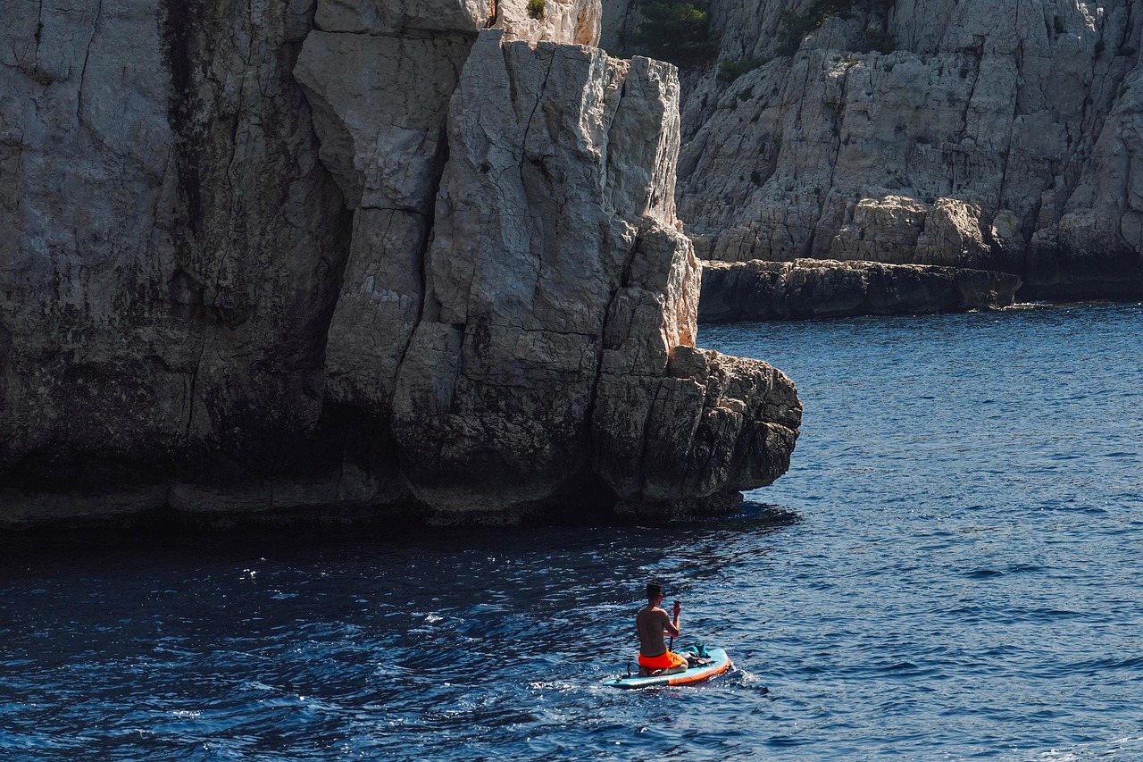 Paddleboard, mediterranean sea, nature, cliffs, sea, ocean
