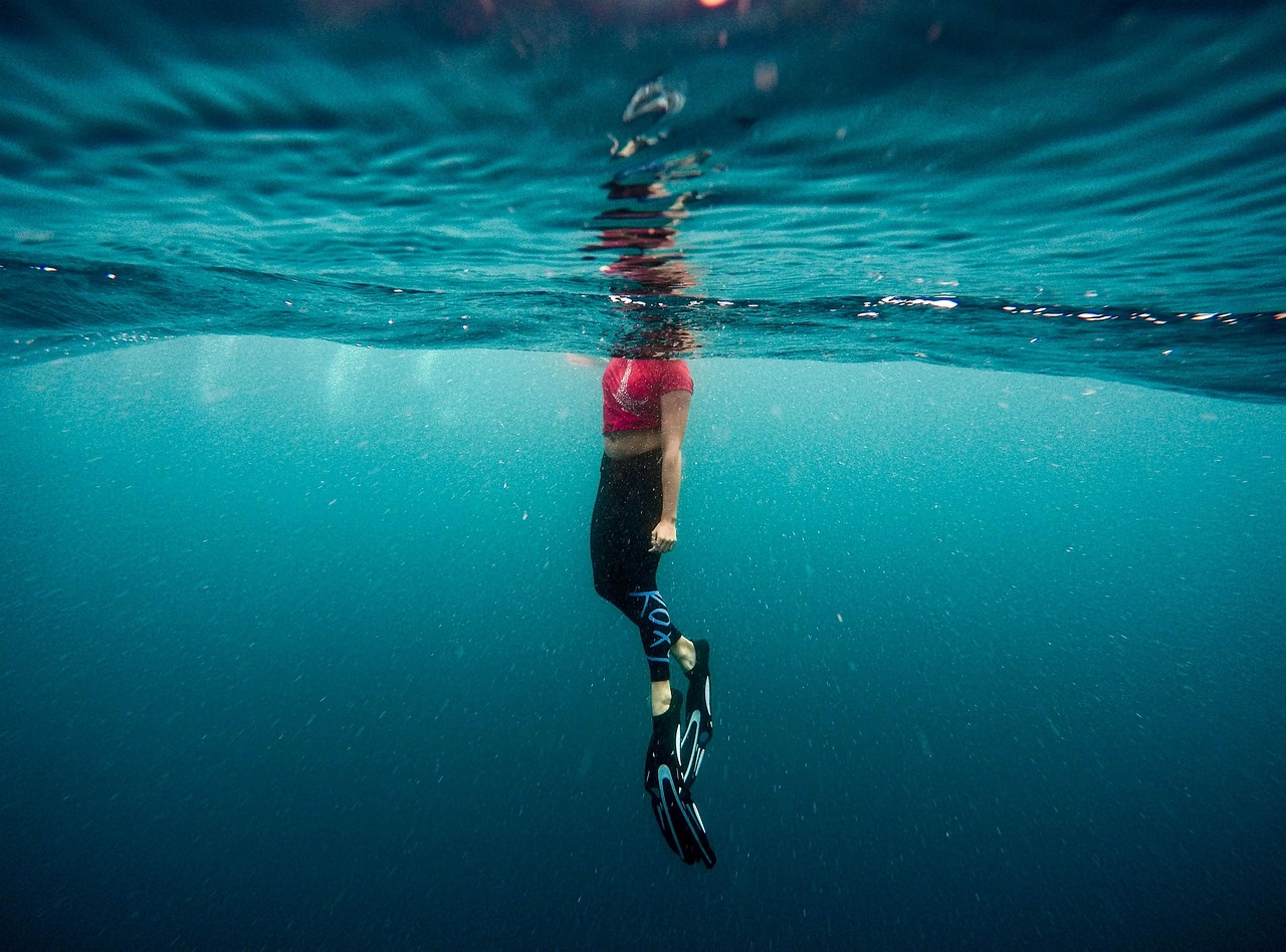 Flippers, ocean, person, sea, nature, swimming, underwater, water, diving, diver, woman, submerged