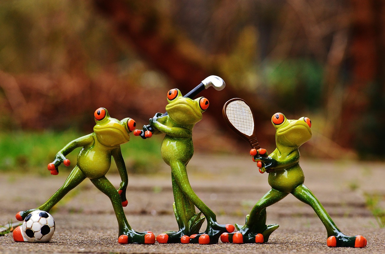 Frogs, athletes, soccer, tennis, golf, fun, cute, sports, competition, athletic, leisure time, move, characters, soccer, soccer, soccer, tennis, tennis, tennis, golf, golf, golf, golf, golf