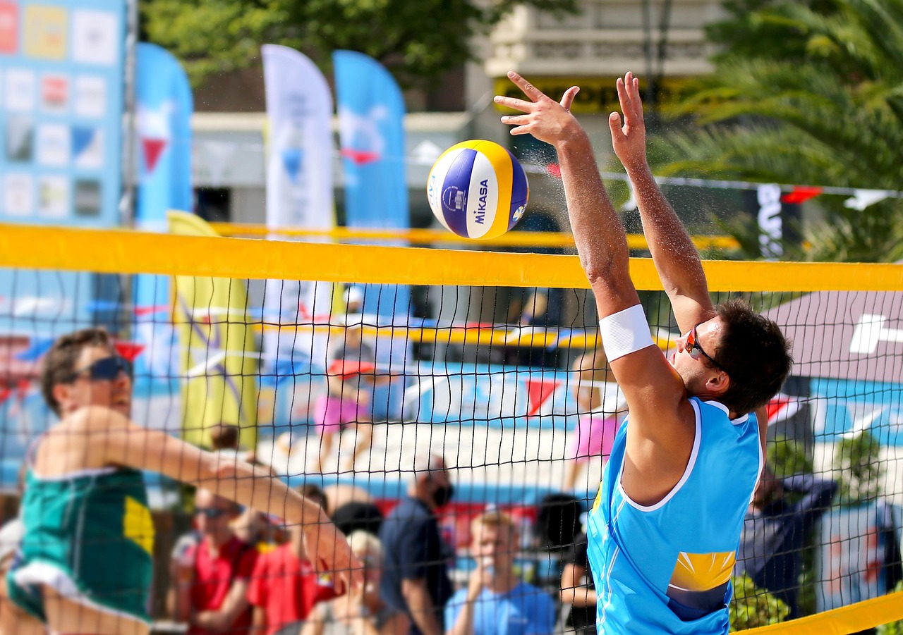Beach volleyball, block, player, ball, volleyball net, attack, sport, volleyball, ball sports, beach, playing field, play, competition, tournament, nature, sporty, athlete, jump