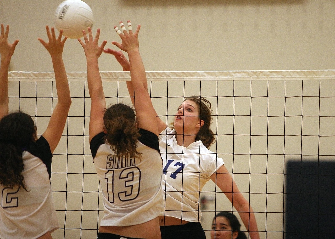 Volleyball, net, volley, girls, ball, activity, active, sport, player, competition, game, play, athlete, female, athletic, action, tournament, block, team, uniform, brown team, brown gaming, brown spo