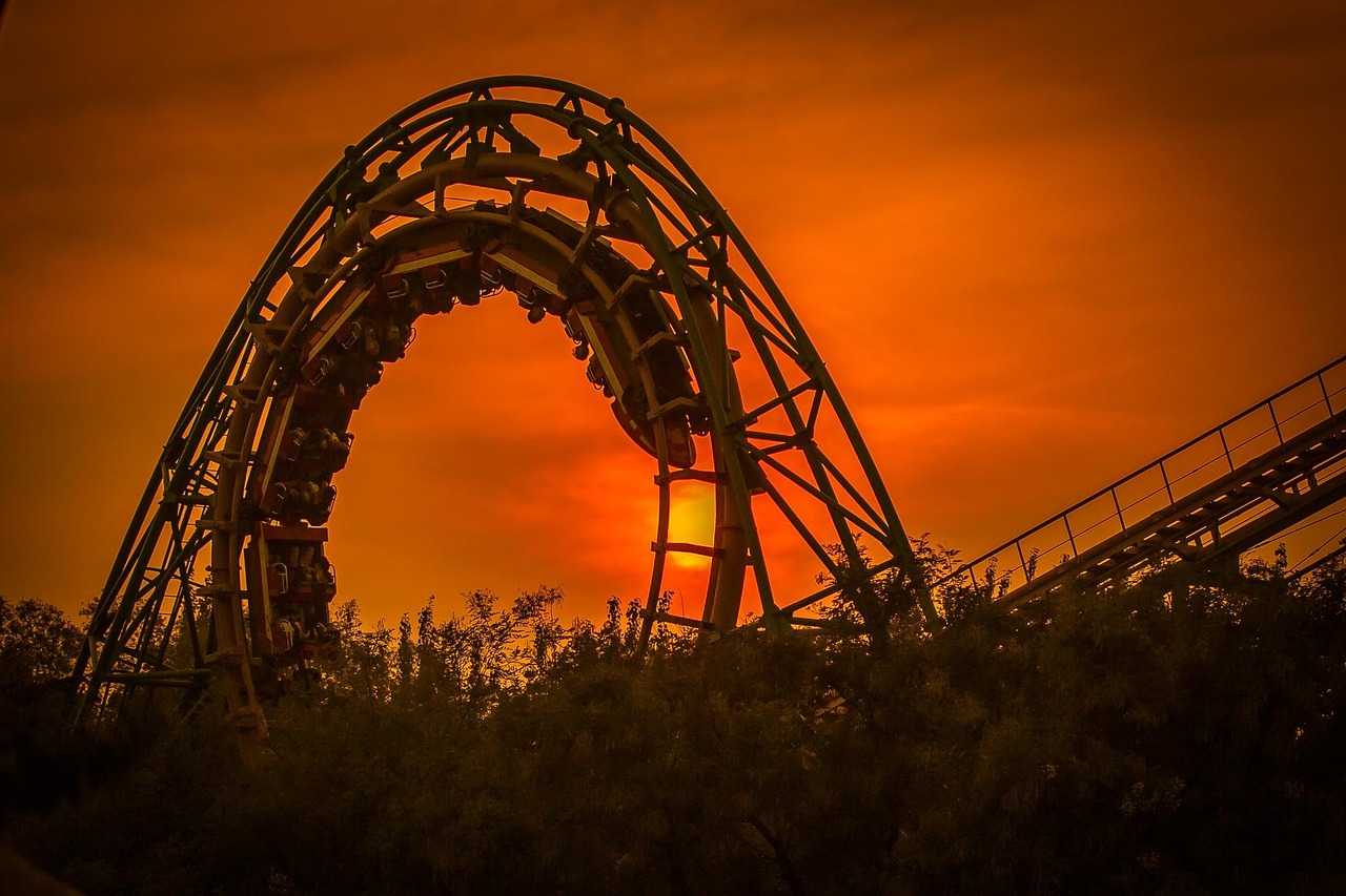Roller coaster, amusement park, nature, sunset, dusk, amusement ride, funfair, carnival, shijingshan, beijing, china
