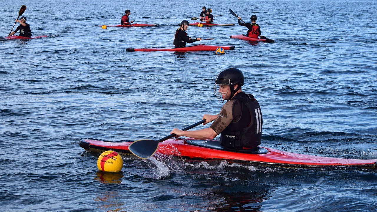 Canoe, canoe polo, training, ball, sports, game, nature, ball sports, water, paddle, ball game