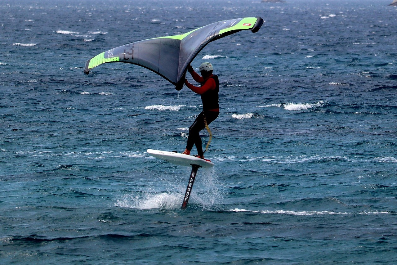 Wing surfing, foiling, sports, water sports, glide across the water, nature, surfing, leisure time, sea, greece, ocean