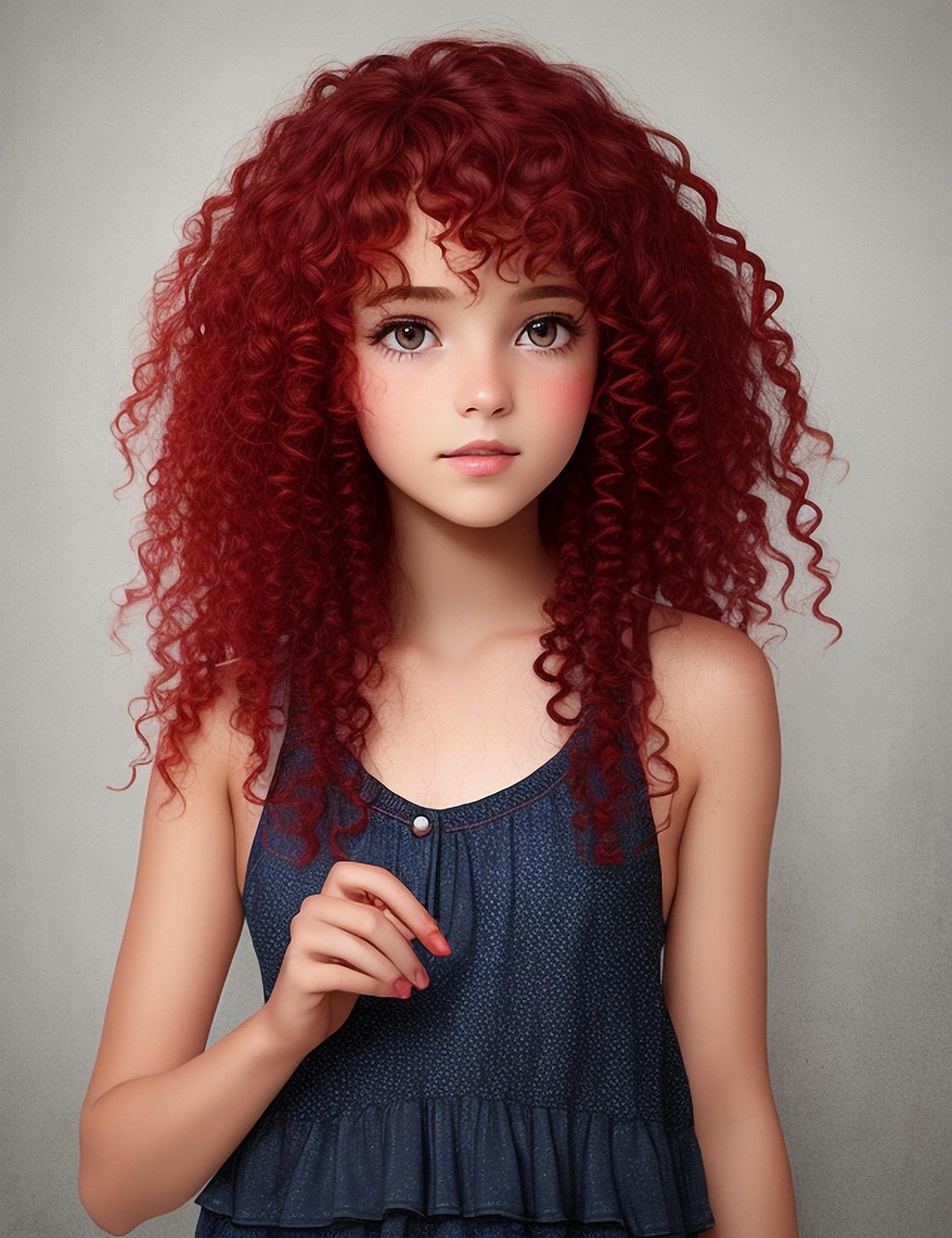 Girl, teenager, dark hair, curls, wavy, dress, expression, portrait, fashion, person, female, beauty