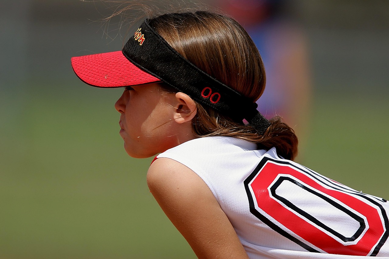 Softball, player, female, youth, cap, game, play, uniform, athlete, sport, field, ballgame, young, girl, nature, child, concentration, focus, person, summer, cute, kid